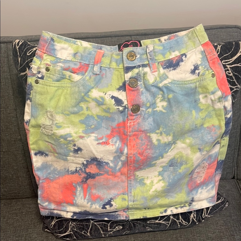 Blue and Orange Mini Pencil Skirt for Casual Wear